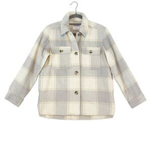 Old Navy Shirt Jacket Shacket Women's XS Ivory Gray Flannel Plaid Button Up Wool